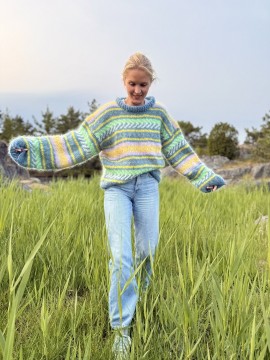 IR 02-02C - Hanami genser - lys denim - Soft - strikkepakke
