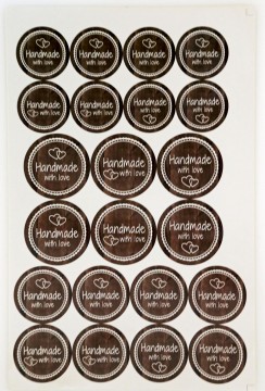 Runde klistremerker - brun - Handmade with love