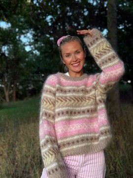IR 02-05F - Hanami genser raglan - beige - Påfugl - strikkepakke