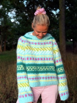 IR 02-08C - Hanami genser raglan - caribbean blue - Fnugg - strikkepakke