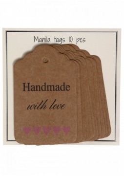 Merkelapper i papp - Handmade with love - rosa hjerter