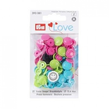 Prym Love trykknapper - turkis/grønn/rosa blomst